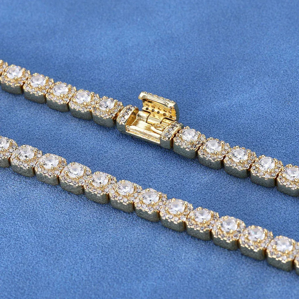 Custom 5mm S925 Silver Baguette Necklace | Flip-Clasp Hip Hop Bling for Women | Caratix - CaratixJewelry