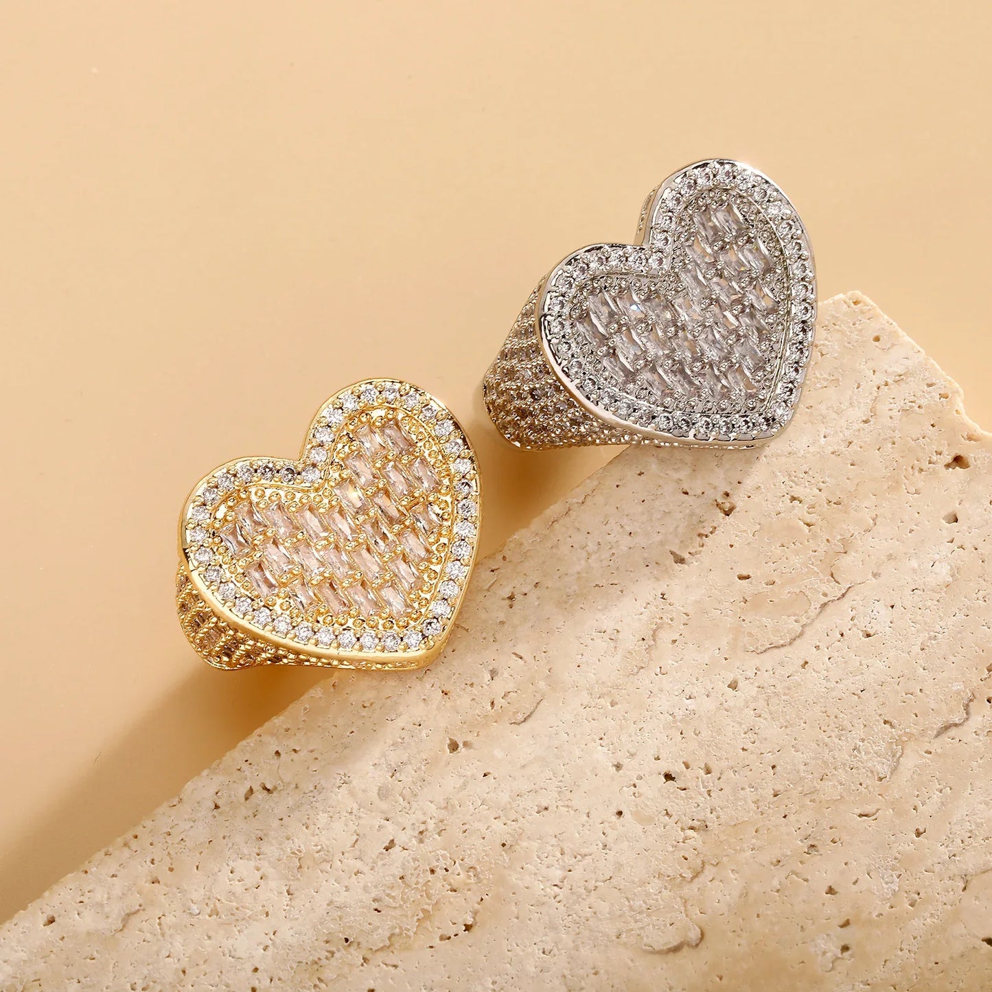 Iced Out Heart Ring for Men & Women | Full Pave Zirconia Band | Caratix