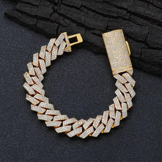 16mm Triple Row Iced-Out Cuban Link Bracelet - CaratixJewelry