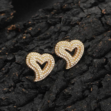 Heart-Shaped Zircon Earrings with Hollow Design for Men and Women | Vintage Hip Hop Jewelry | Caratix Jewelry - CaratixJewelry