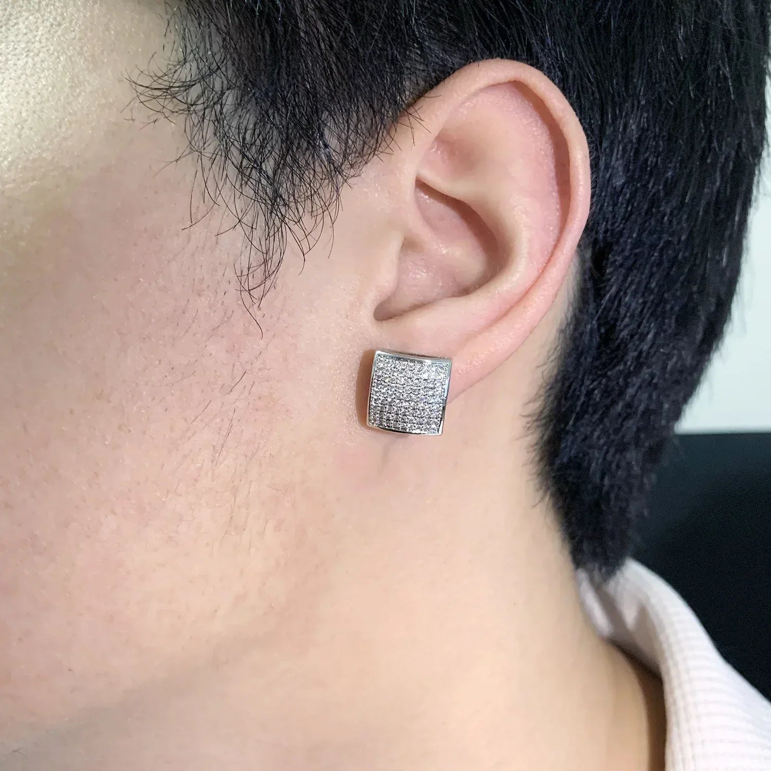 Arc Shaped Square Stud Earrings with 925 Silver Needle | Trendy Hip Hop Jewelry | Caratix Jewelry - CaratixJewelry