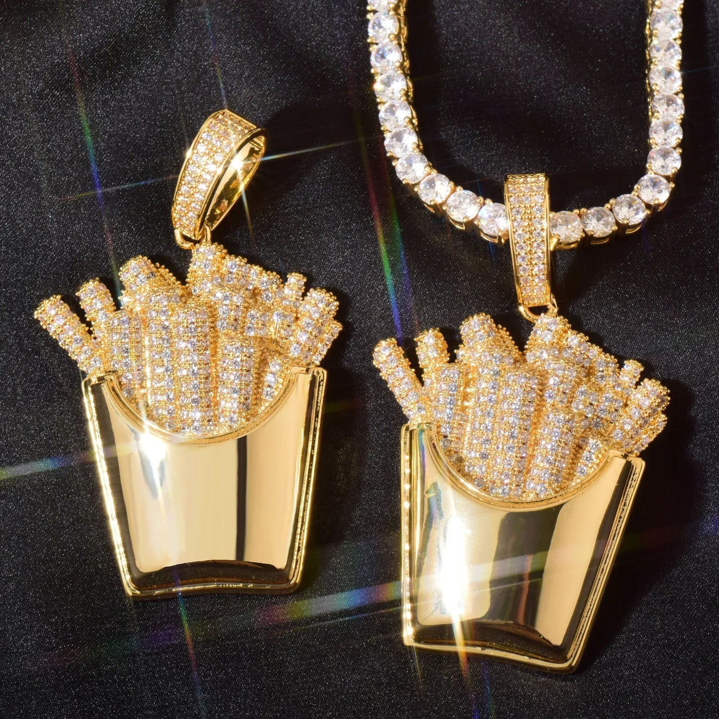 Iced Out French Fries Pendant Necklace | CZ Hip Hop Unisex Trendy Jewelry - CaratixJewelry