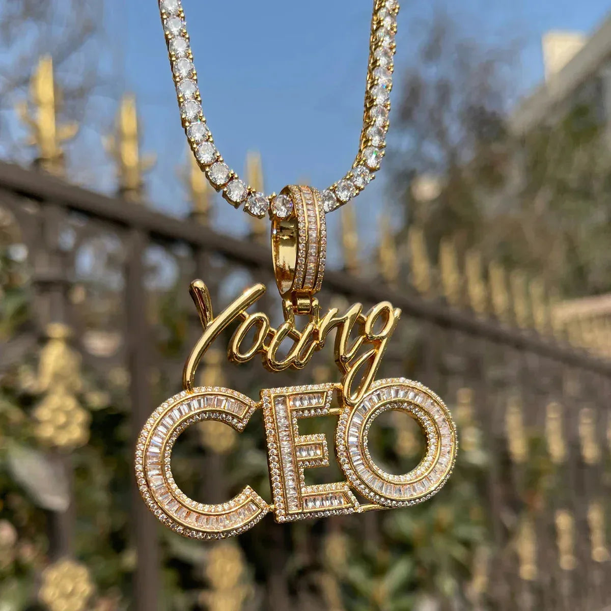 Iced Out "Young CEO" Letter Pendant | Men's Real Copper CZ Necklace - CaratixJewelry
