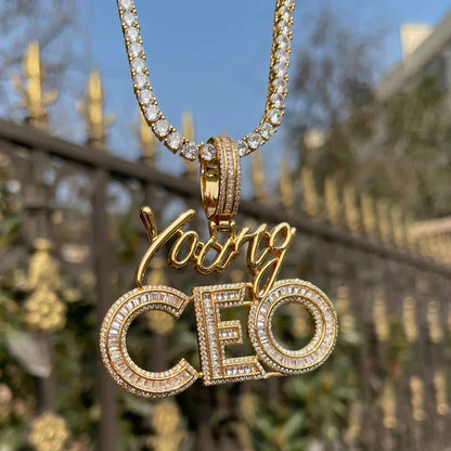 Iced Out "Young CEO" Letter Pendant | Men's Real Copper CZ Necklace - CaratixJewelry