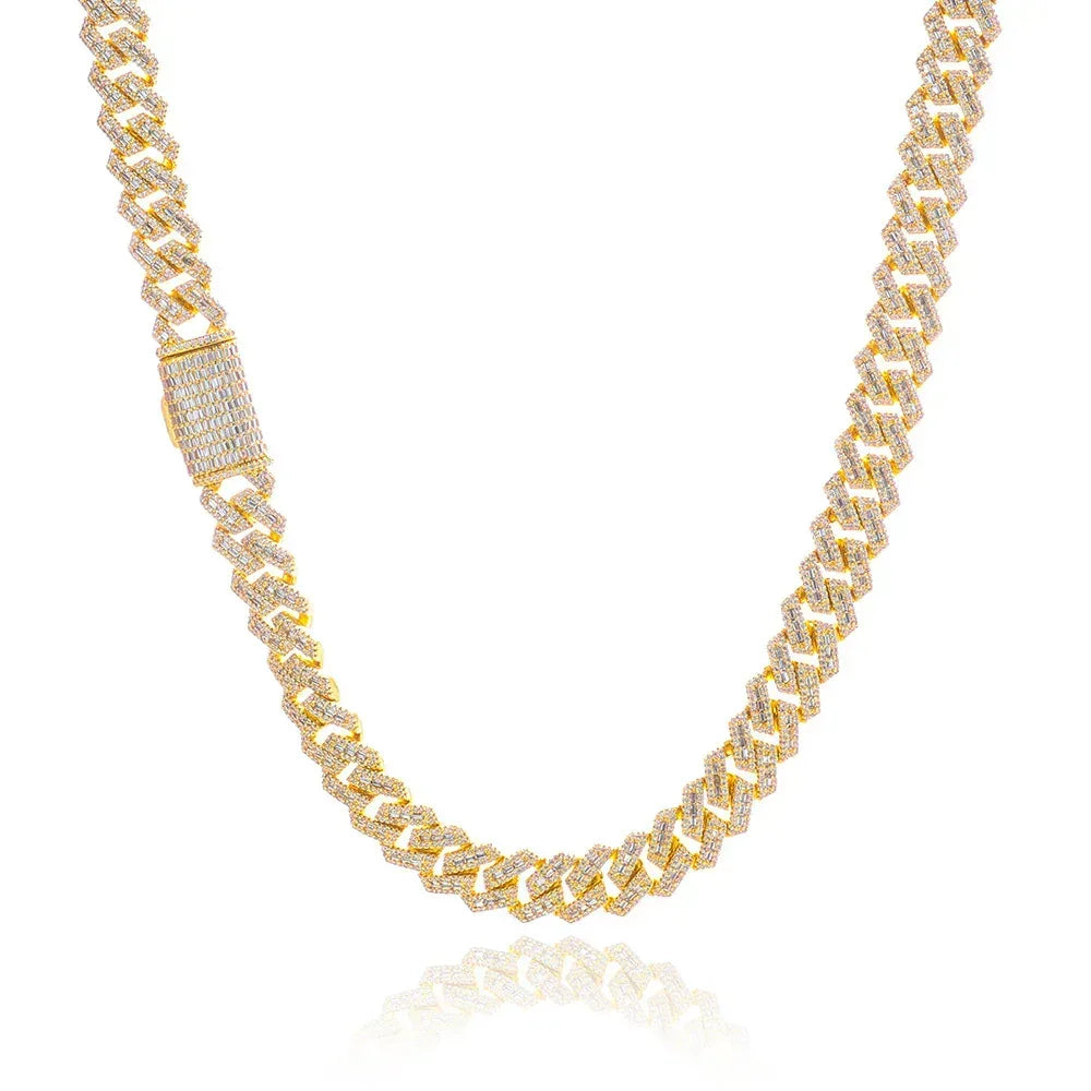 14mm Mixed-Cut Moissanite T-Bar Chain for Men – S925 Sterling Silver Luxury Hip Hop Necklace - CaratixJewelry