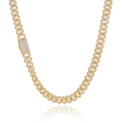 14mm Mixed-Cut Moissanite T-Bar Chain for Men – S925 Sterling Silver Luxury Hip Hop Necklace - CaratixJewelry
