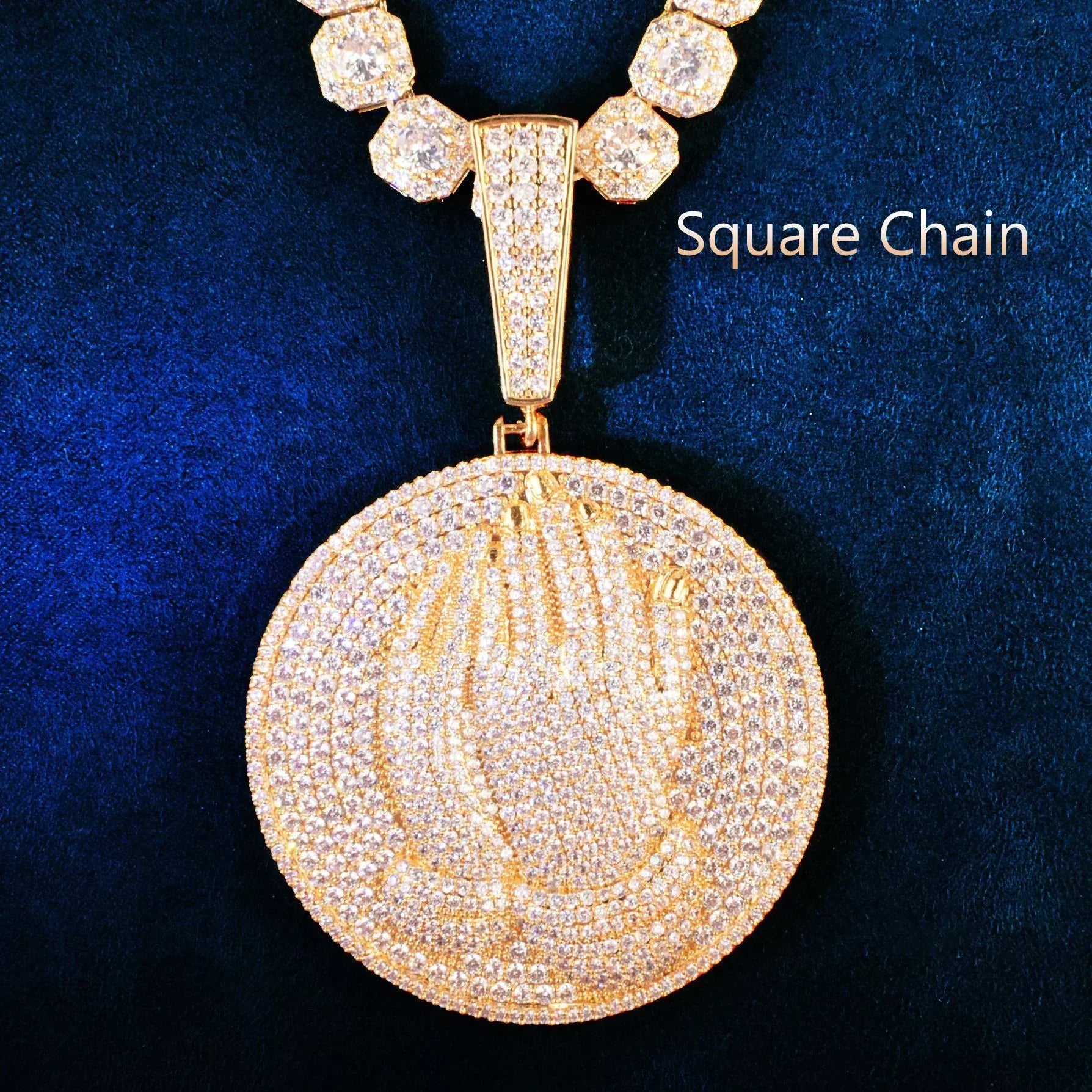 Double-Hand Disc Pendant Necklace | CZ Iced Out Hip Hop Streetwear Sweater Chain - CaratixJewelry