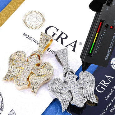Cross Wing S925 Silver Moissanite Ice Pendant Necklace for Men | Caratix Jewelry - CaratixJewelry