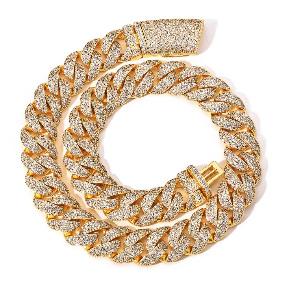 22mm Iced Out Custom Cuban Chain Necklace with Box Clasp - CaratixJewelry