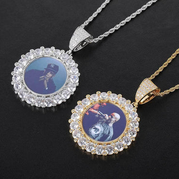 Custom Photo Pendant Iced Out Moissanite Necklace with Micro-Pave Zircon Frame for Men | Caratix Jewelry - CaratixJewelry