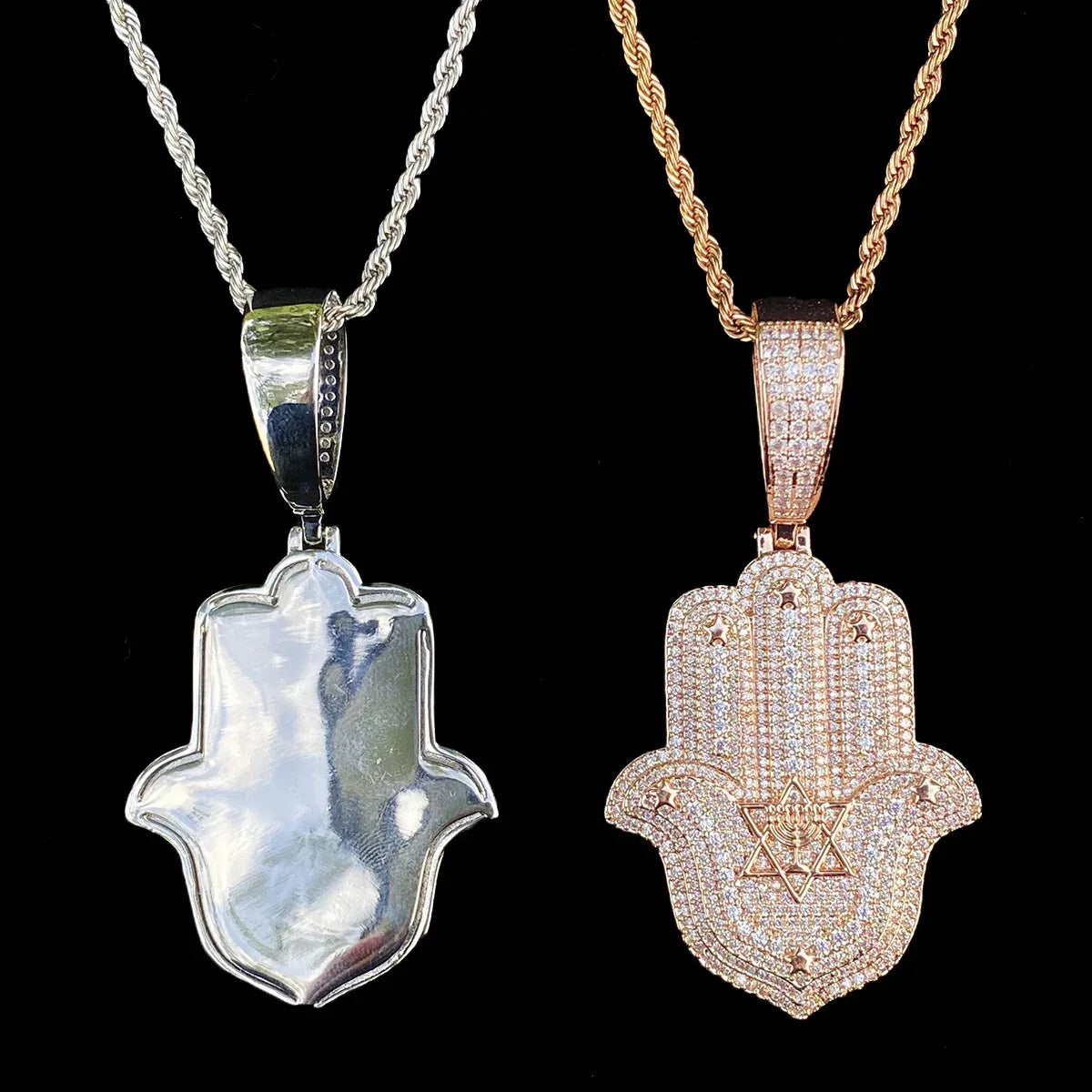 Iced Out Hand & Star Pendant | Unisex Real Copper CZ "Lucky Charm" Necklace - CaratixJewelry