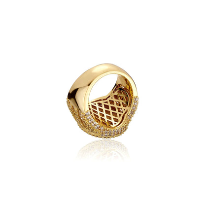 Men's Iced Out Round Signet Ring | Baguette Cut Retro Hip Hop Band | Caratix