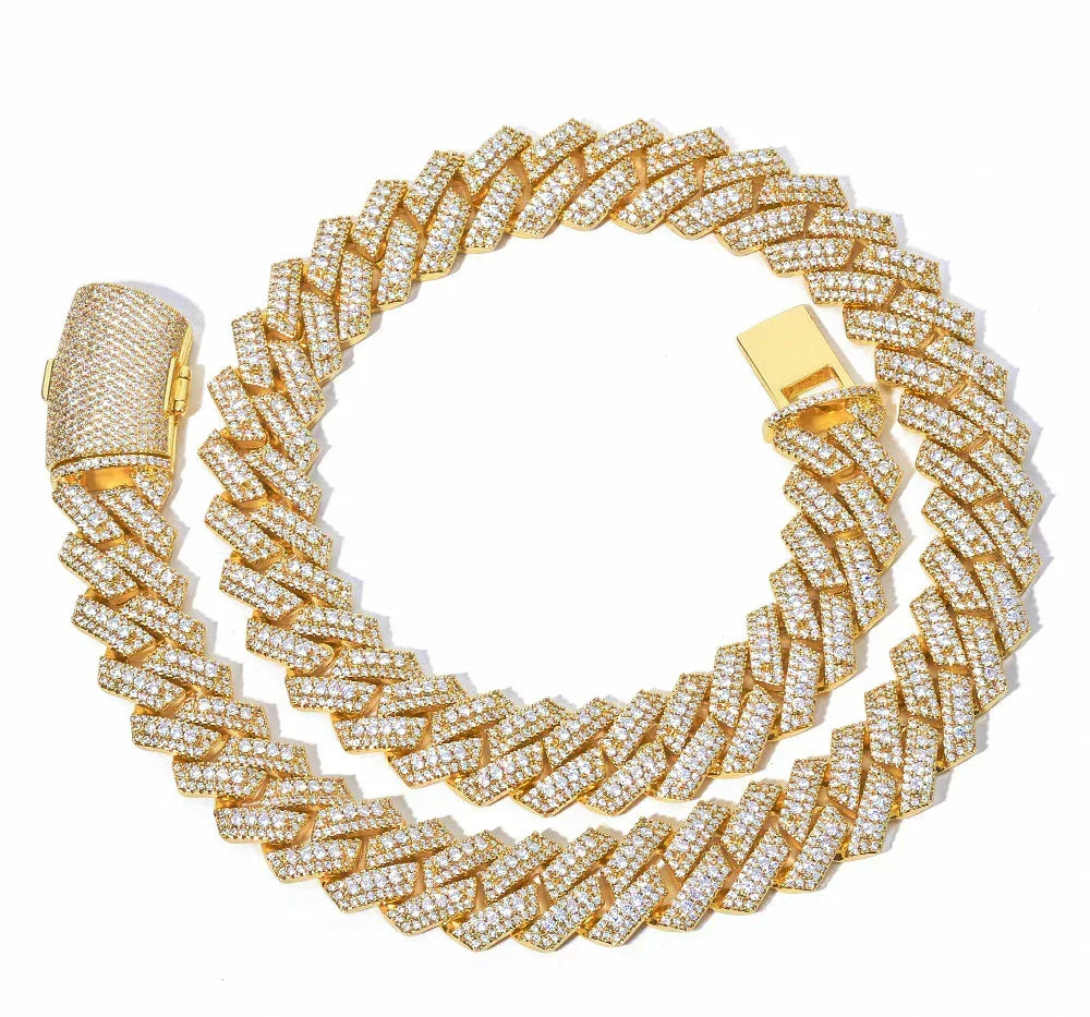 Custom 20mm Triple-Row Rhombus Cuban Chain - CaratixJewelry