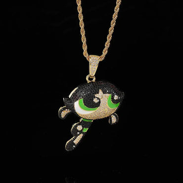 Powerpuff Girls Cartoon Pendant Necklace with Copper Frame and Zircon Stones for Men | Caratix Jewelry - CaratixJewelry