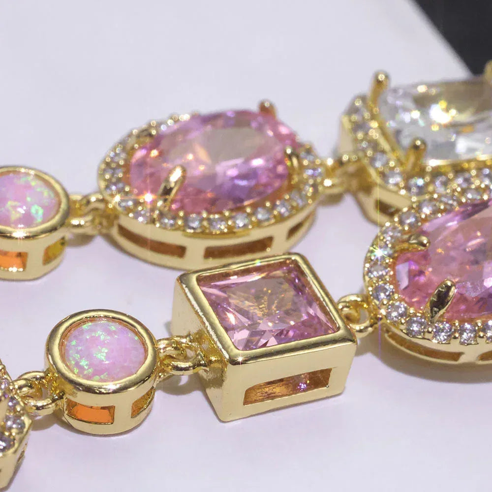 Custom 10mm Pink Gemstone & Opal Necklace | Modern Hip Hop Bling | Caratix - CaratixJewelry