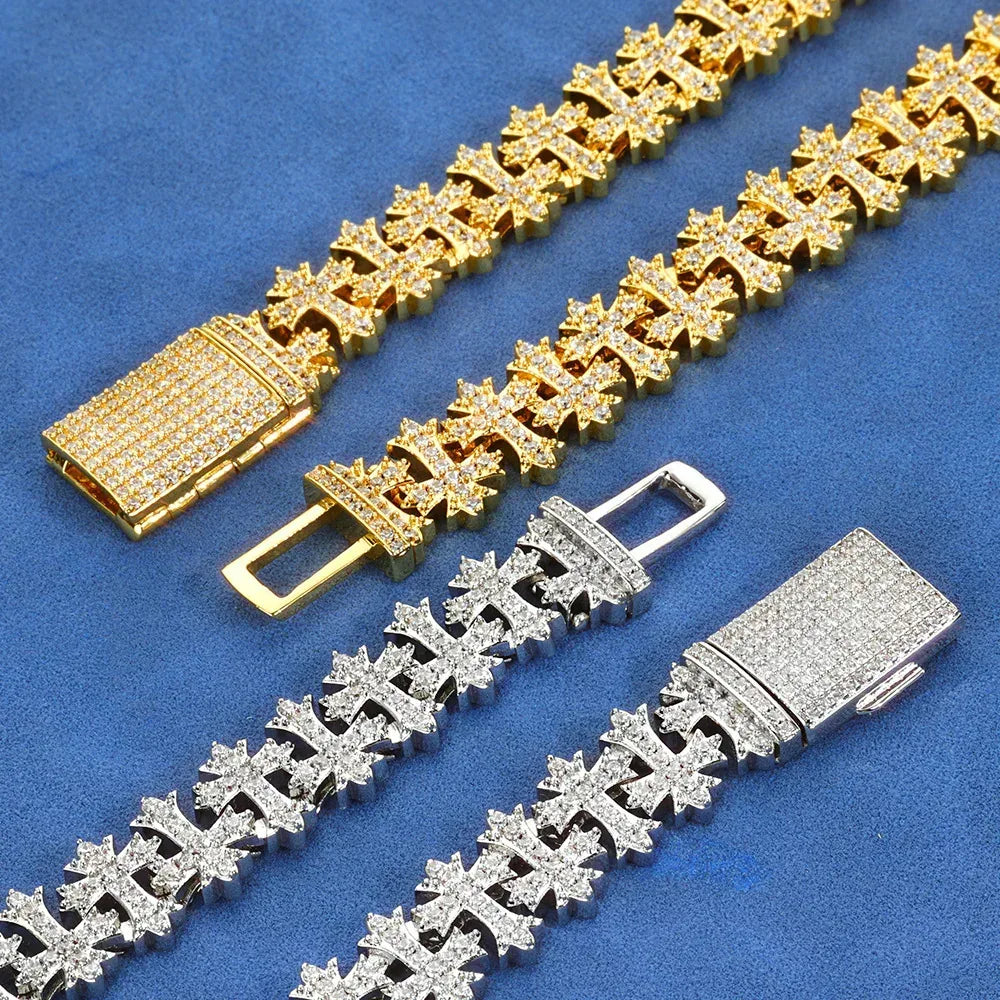 Cross Maple Leaf Zircon Hip Hop Bracelet Gold Chain Rapper Style for Men | Caratix Jewelry - CaratixJewelry