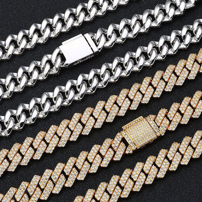 14mm Cuban Chain Necklace with Zircon Stones - CaratixJewelry