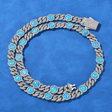 8mm Blue Gem Cuban Chain Necklace Rapper Style - CaratixJewelry