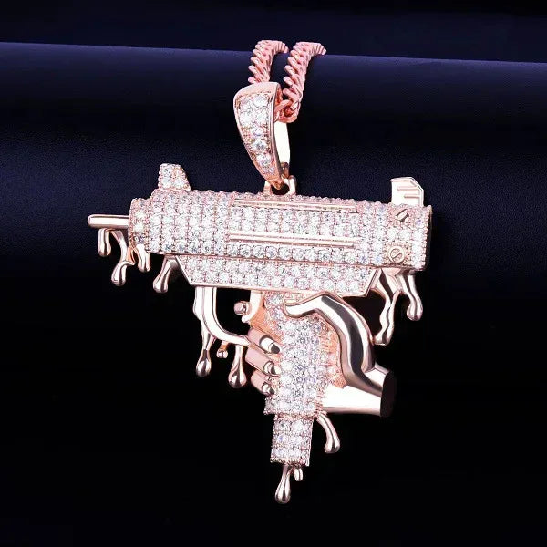Men's Dripping Squirt Gun Necklace | Premium Copper CZ Streetwear Bling Caratix - CaratixJewelry