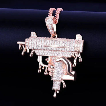 Men's Dripping Squirt Gun Necklace | Premium Copper CZ Streetwear Bling Caratix - CaratixJewelry