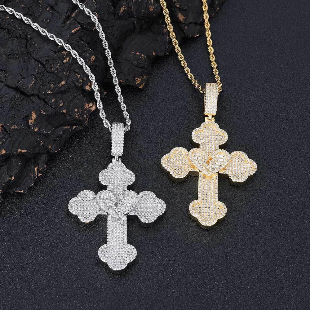 Broken Heart Cross S925 Silver Moissanite Rapper Chain Necklace | Caratix Jewelry - CaratixJewelry