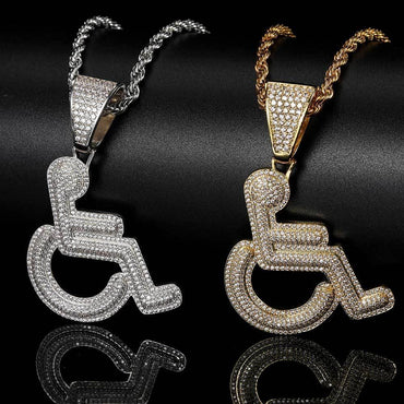 Custom Wheelchair Pendant Necklace with Zircon Stones for Men | Caratix Jewelry - CaratixJewelry
