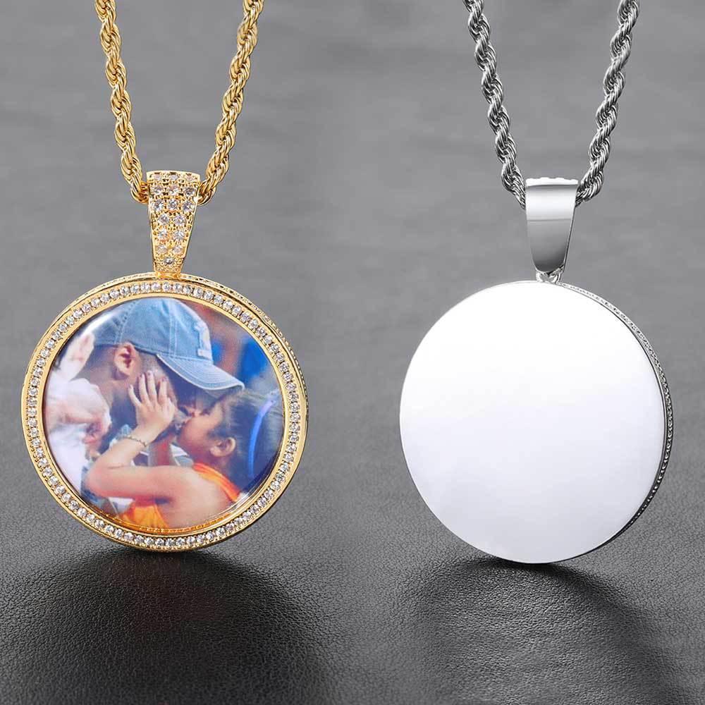Round Photo Pendant Necklace with Zircon and Memory Frame | Trendy Hip Hop Jewelry | Caratix Jewelry - CaratixJewelry