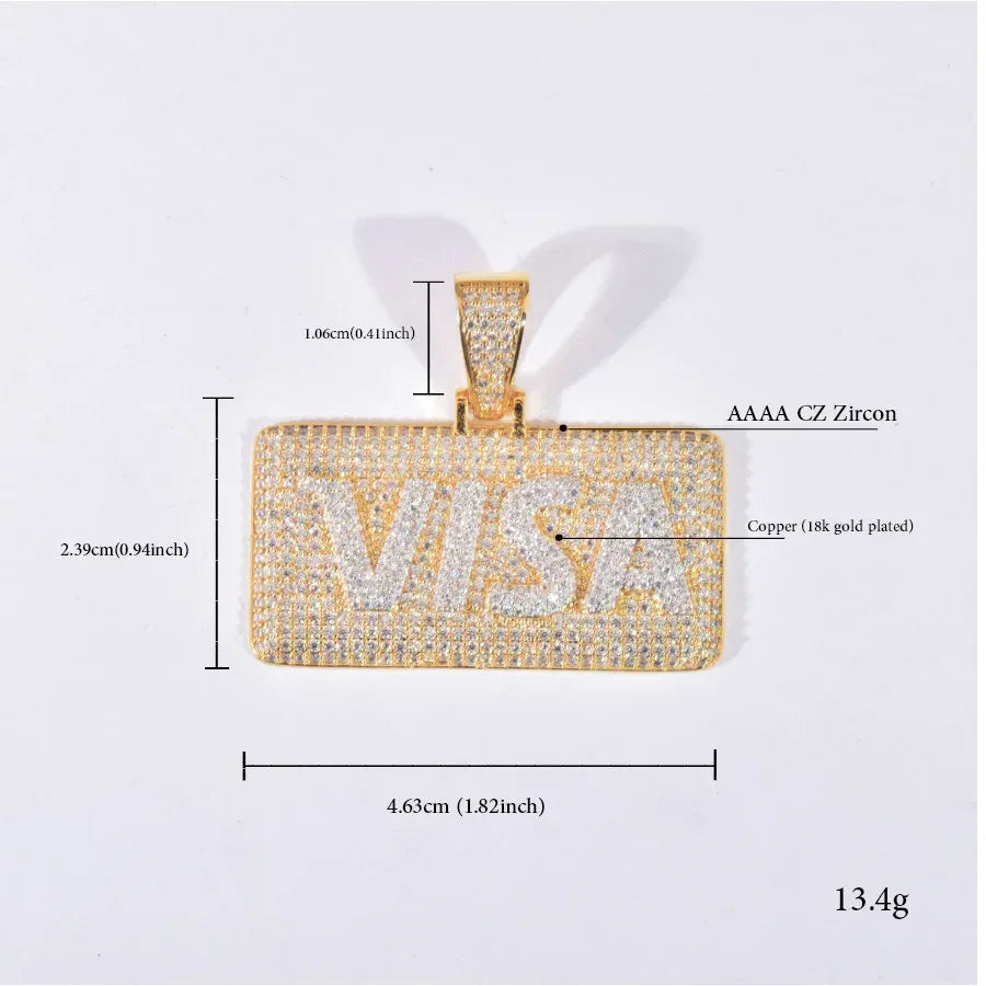 Iced Out VISA Credit Card Pendant Necklace – Hip Hop Double-Layer CZ Dog Tag Jewelry - CaratixJewelry
