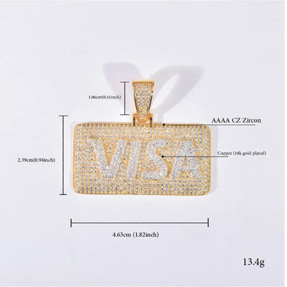 Iced Out VISA Credit Card Pendant Necklace – Hip Hop Double-Layer CZ Dog Tag Jewelry - CaratixJewelry