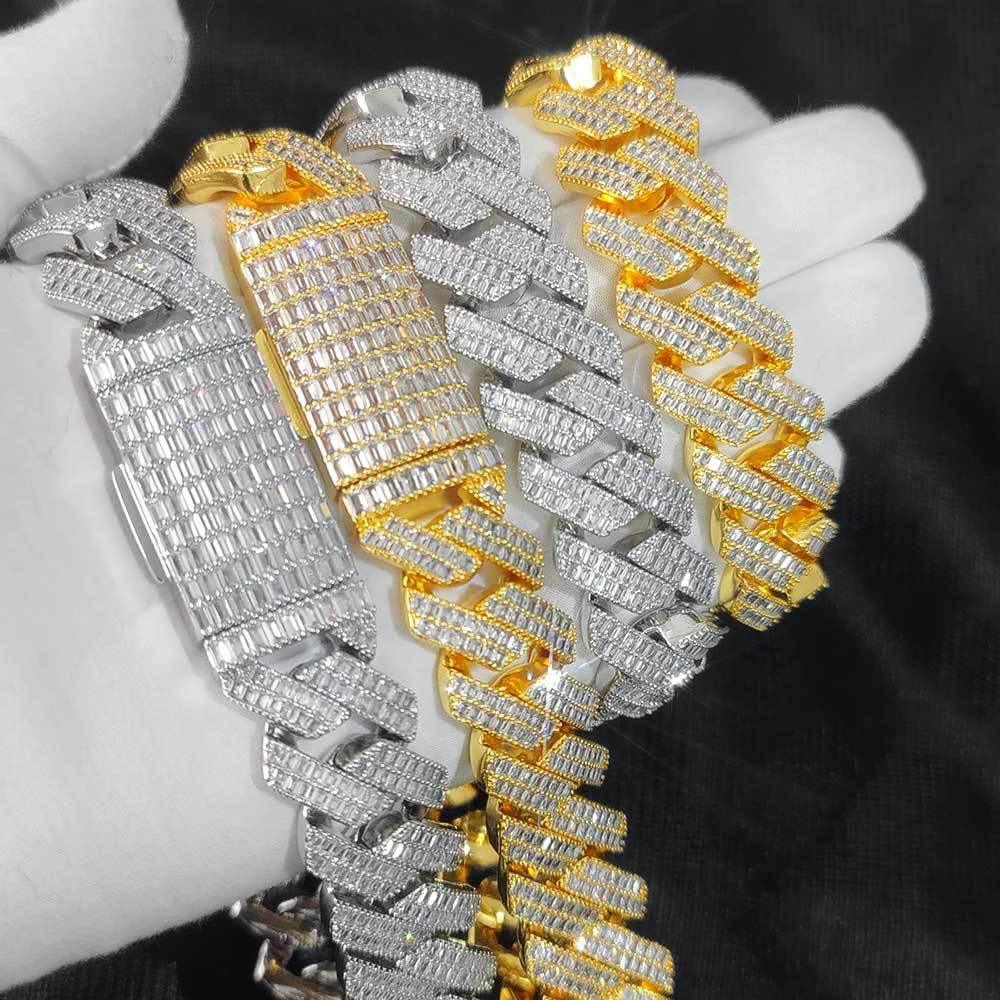 20mm Double-Row T-Bar Moissanite Cuban Link Chain for Men – S925 Sterling Silver Luxury Hip Hop Necklace - CaratixJewelry
