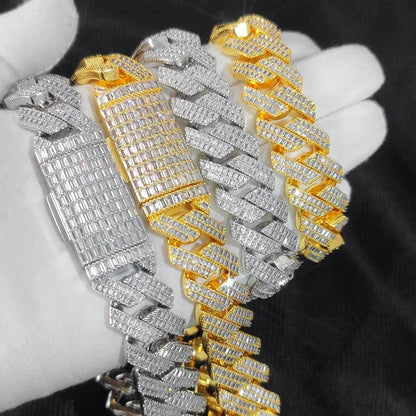 20mm Double-Row T-Bar Moissanite Cuban Link Chain for Men – S925 Sterling Silver Luxury Hip Hop Necklace - CaratixJewelry