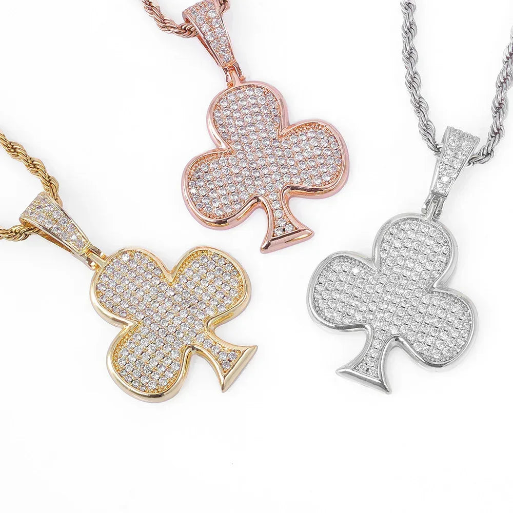 Iced Out Plum Blossom Pendant Necklace Zircon Gold Chain Rapper Style | Caratix Jewelry - CaratixJewelry