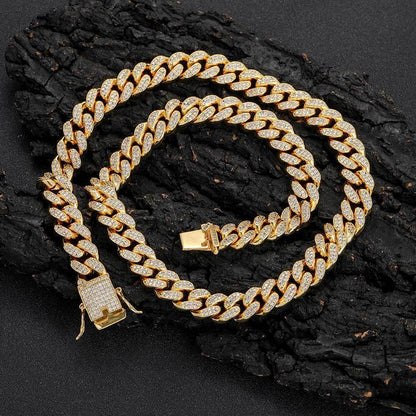 12mm Double Row Iced-Out Zircon Cuban Link Necklace - CaratixJewelry
