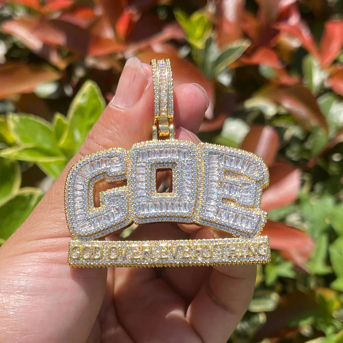 Men's "God Over Everything" Necklace | Premium Copper CZ Inspirational Jewelry - CaratixJewelry