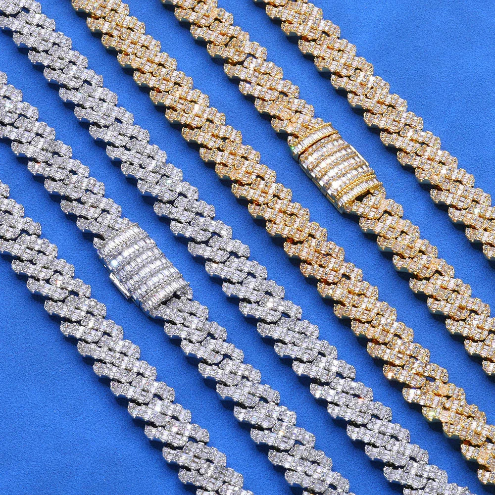 Custom 10mm Rhombus Baguette Cuban Link Bracelet - CaratixJewelry