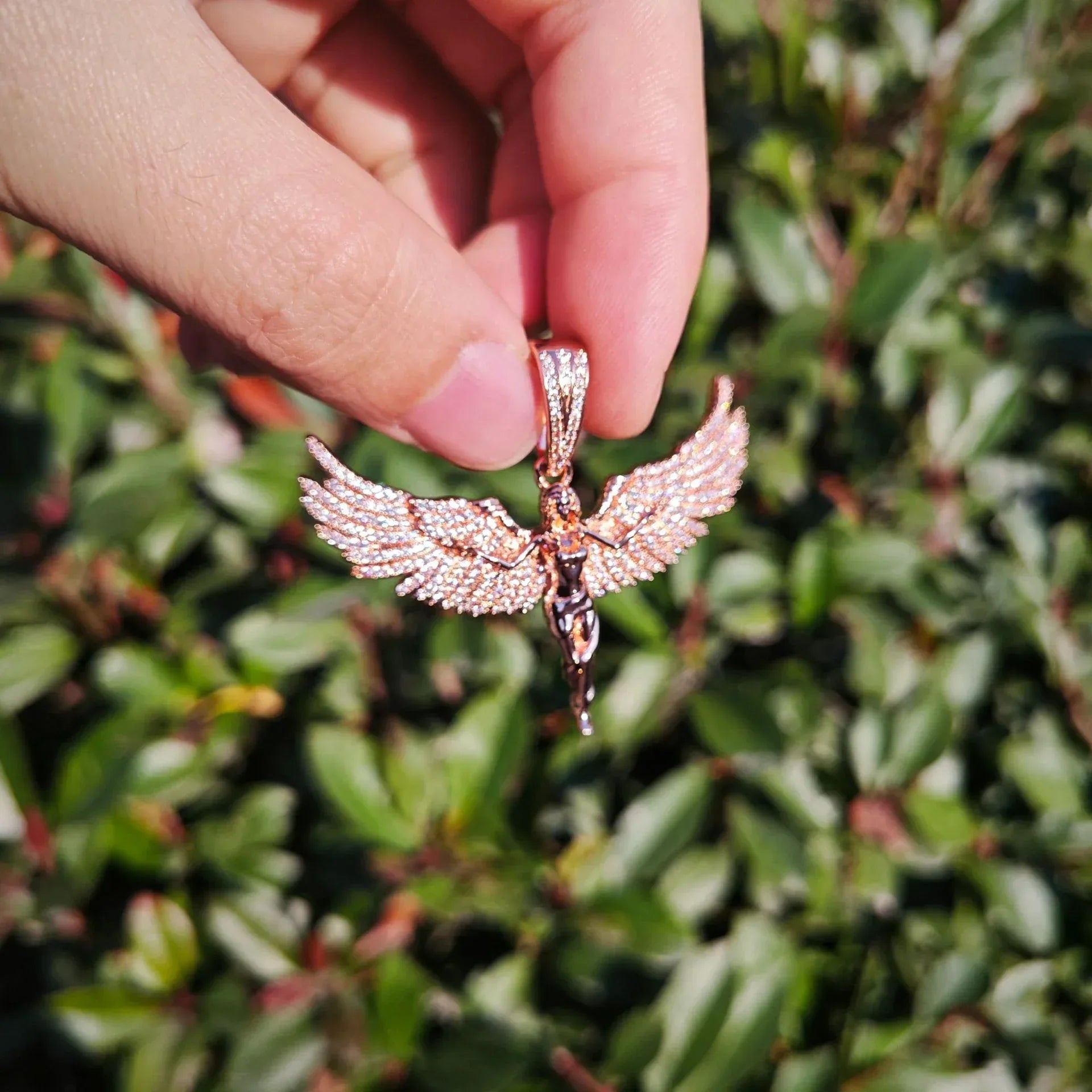 Iced Out Angel Wing Pendant Necklace – Hip Hop CZ Streetwear Jewelry - CaratixJewelry