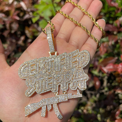 Men's Pistol Necklace | Premium Copper CZ Drill Music Jewelry - CaratixJewelry