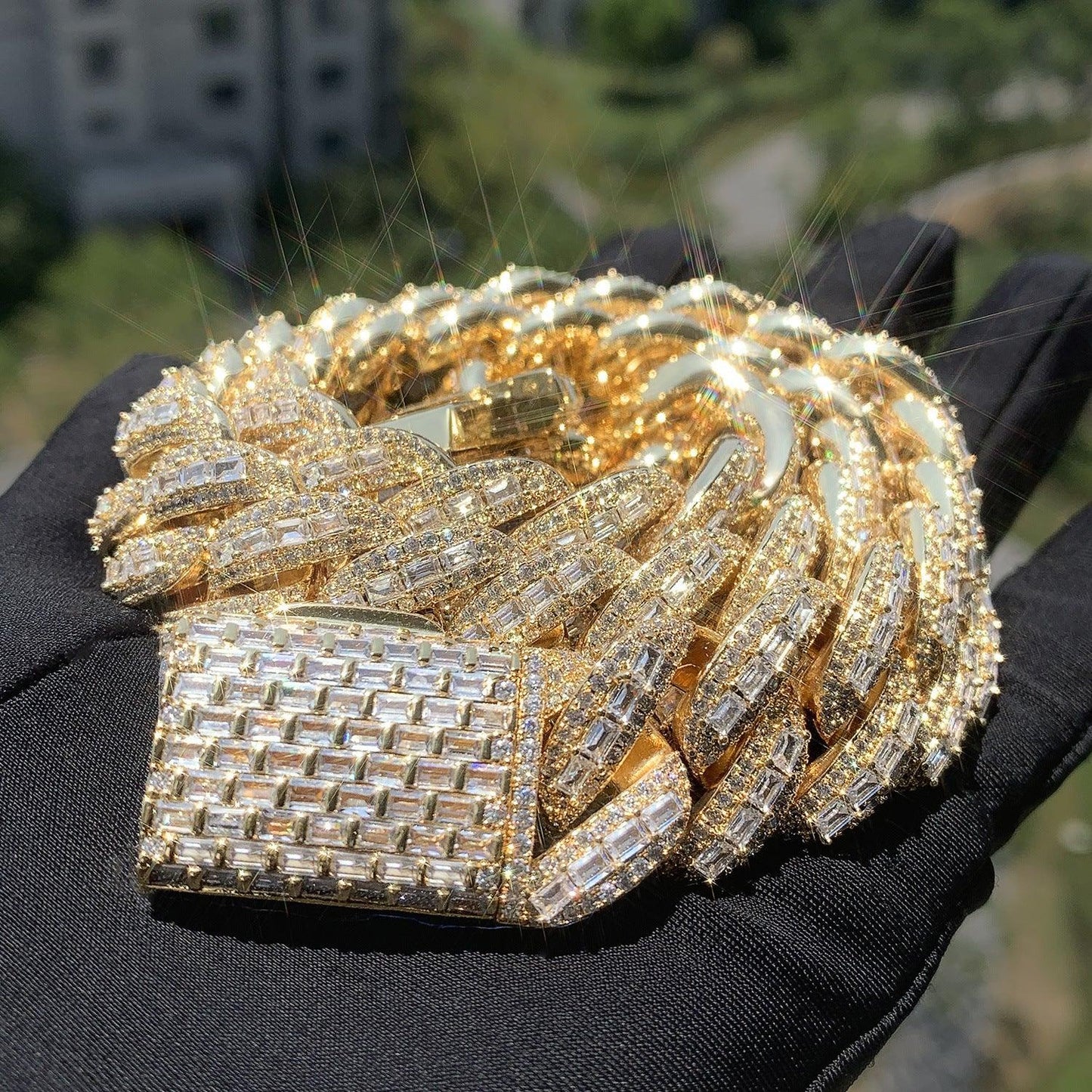 20mm Iced Out T-Shape Zircon Cuban Chain Necklace with Copper - CaratixJewelry