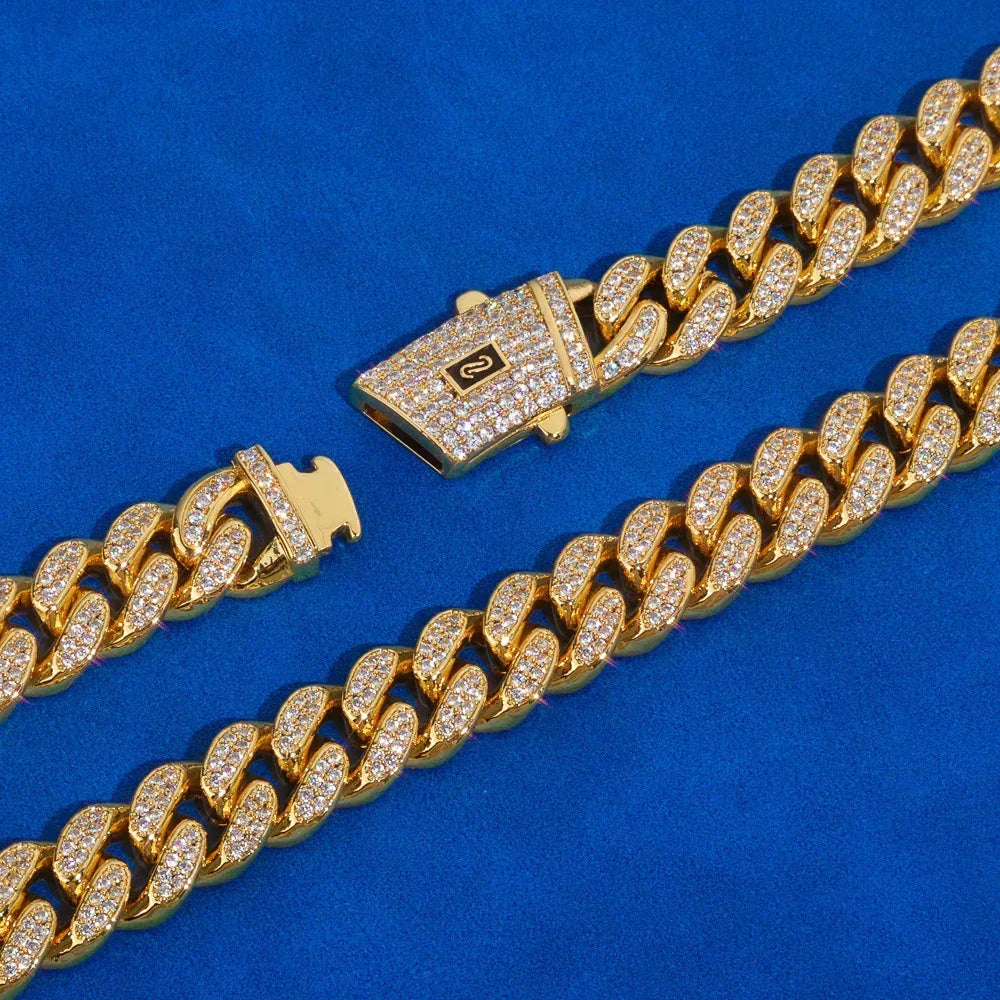 12mm Double-Row Moissanite Moroccan Cuban Chain in S925 Sterling Silver - CaratixJewelry