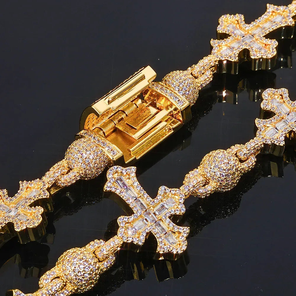 Rapper Iced Out Chain Round Bead Zircon Cross Necklace for Men | Caratix Jewelry - CaratixJewelry