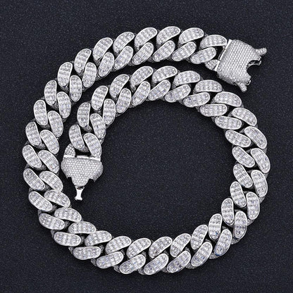 18mm Triple Row Cuban Chain Necklace with Square Zircon - CaratixJewelry