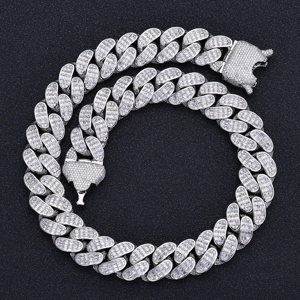 18mm Triple Row T Cut Zircon Cuban Necklace Hip Hop Jewelry - CaratixJewelry
