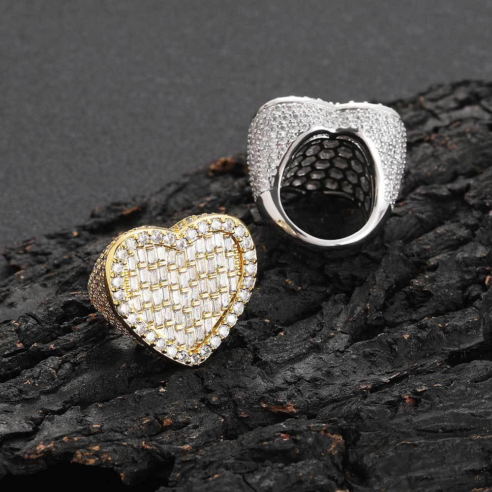 Heart-Shaped Zircon Ring with T-Shaped Design for Men | Trendy Hip Hop Jewelry | Caratix Jewelry - CaratixJewelry