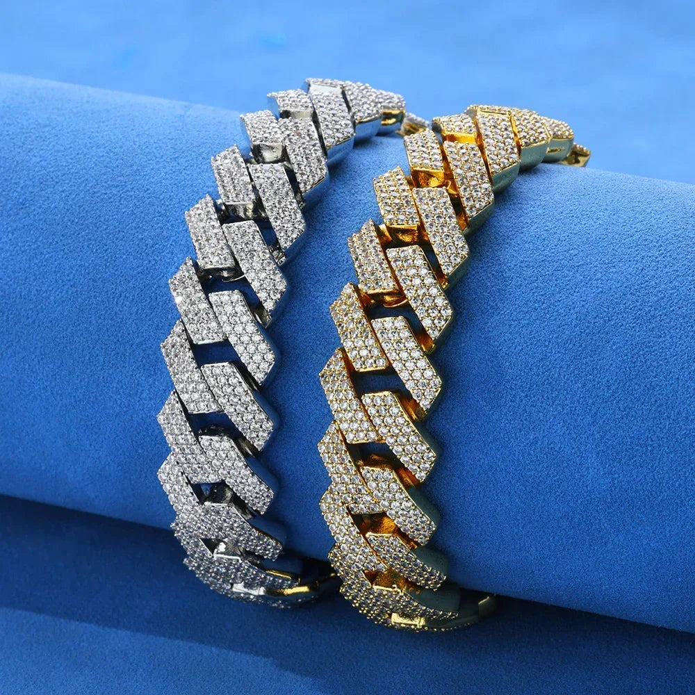 Iced Out Cut Cuban Bracelet Triple Row Zircon Cuban Link Chain Style - CaratixJewelry