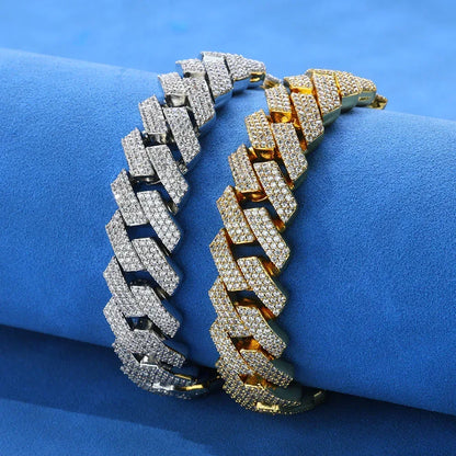 Iced Out Cut Cuban Bracelet Triple Row Zircon Cuban Link Chain Style - CaratixJewelry