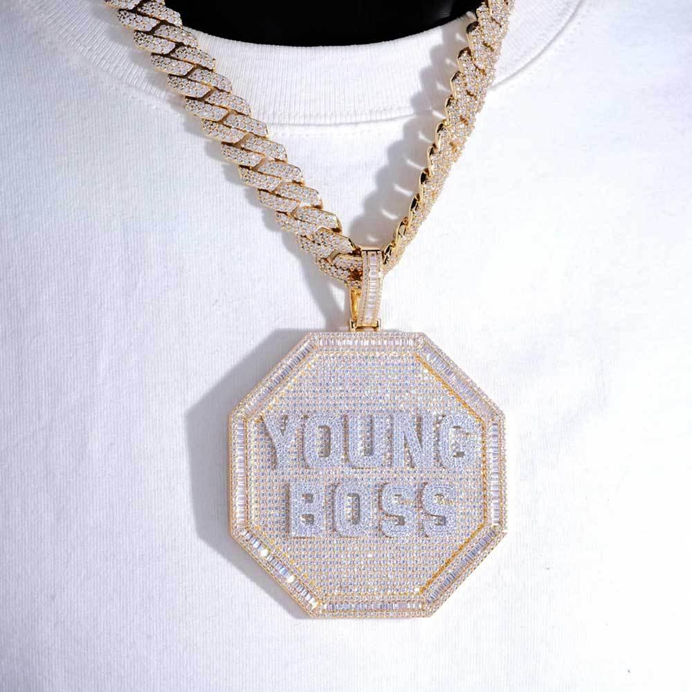 Octagon-Shaped Letter Pendant Necklace with Zircon Stones and Detailing for Men | Caratix Jewelry - CaratixJewelry