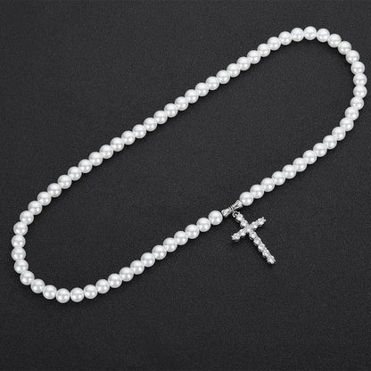 Simple Cross Pendant Pearl Necklace for Men and Women | Trendy Hip Hop Jewelry | Caratix Jewelry - CaratixJewelry