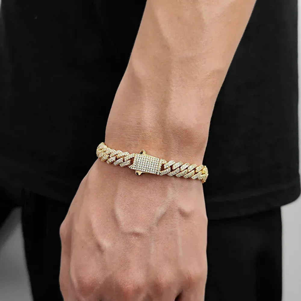 8mm Iced-Out Cuban Link Bracelet with -Shaped Zircon - CaratixJewelry