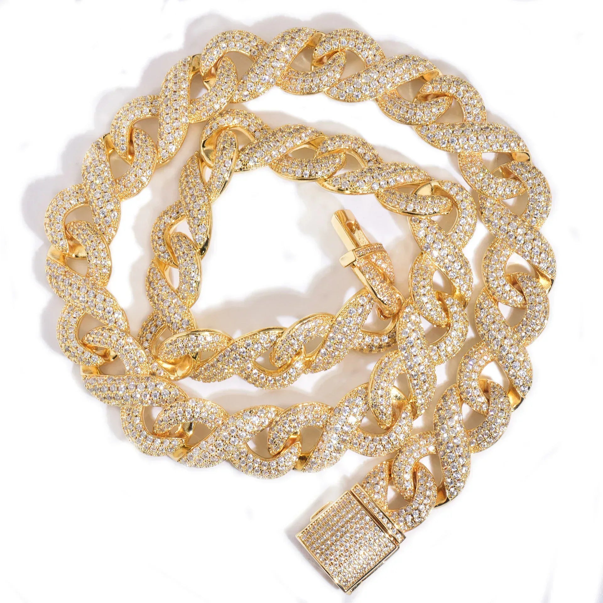 15mm Iced Out 8-Bit Cuban Chain Necklace with Full Zircon Stones - CaratixJewelry