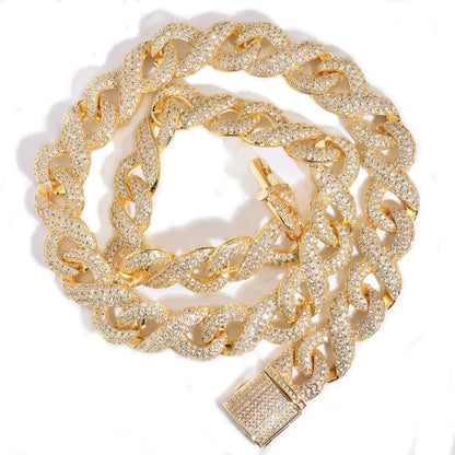 15mm Iced Out 8-Bit Cuban Chain Necklace with Full Zircon Stones - CaratixJewelry